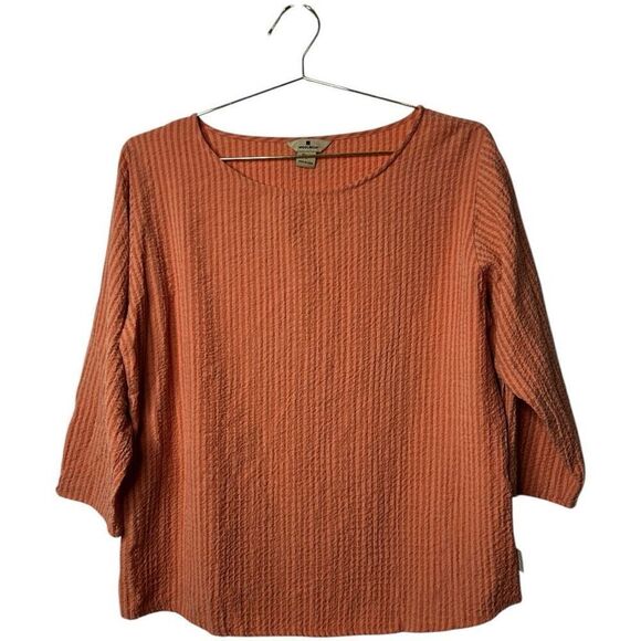 Woolrich Melon Orange Gauzy 3/4 Sleeve Blouse Size L Terracotta Textured - Picture 1 of 10